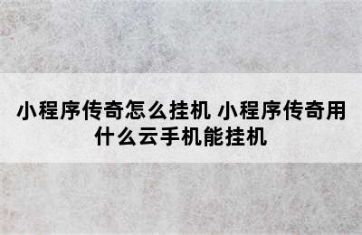 小程序传奇怎么挂机 小程序传奇用什么云手机能挂机